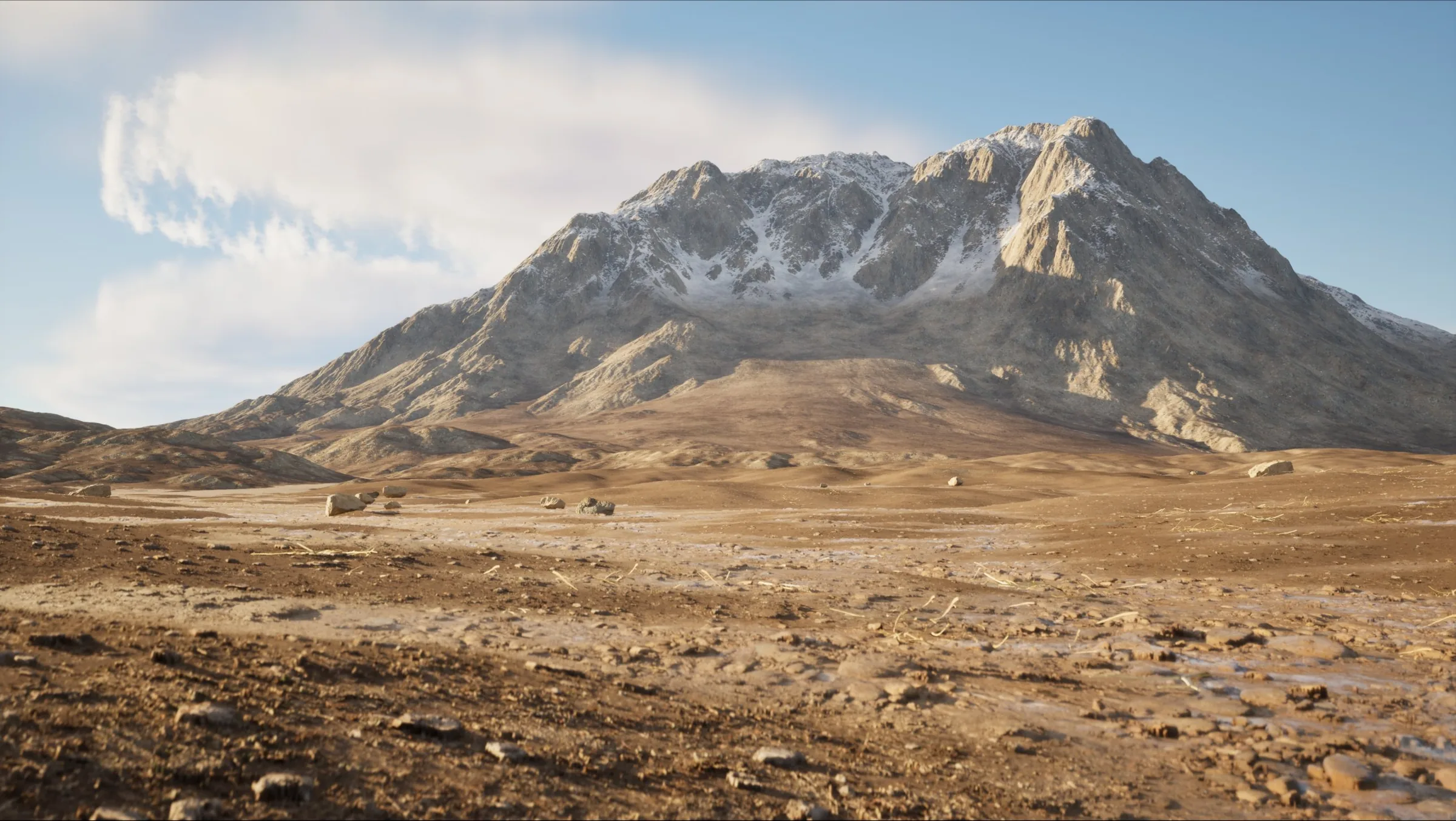 Snow-capped mountain over a desert plain, real-time 3D landscape by Neolapse Creative